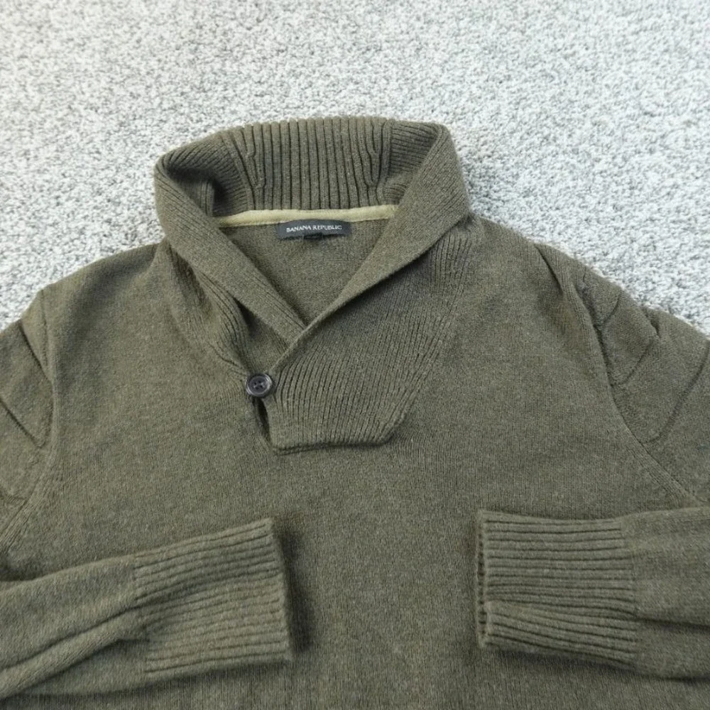 Banana Republic Sweater Mens S‎ Green Knit Pullover Shawl Collar Sweatshirt Cozy